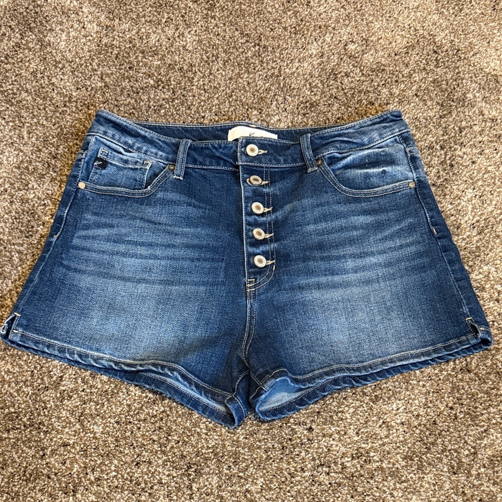 KanCan Dark Blue Button-Fly Jean Shorts